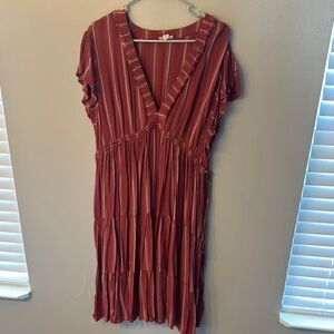 a.n.a short sleeve rust colored dress with stripes size XXL